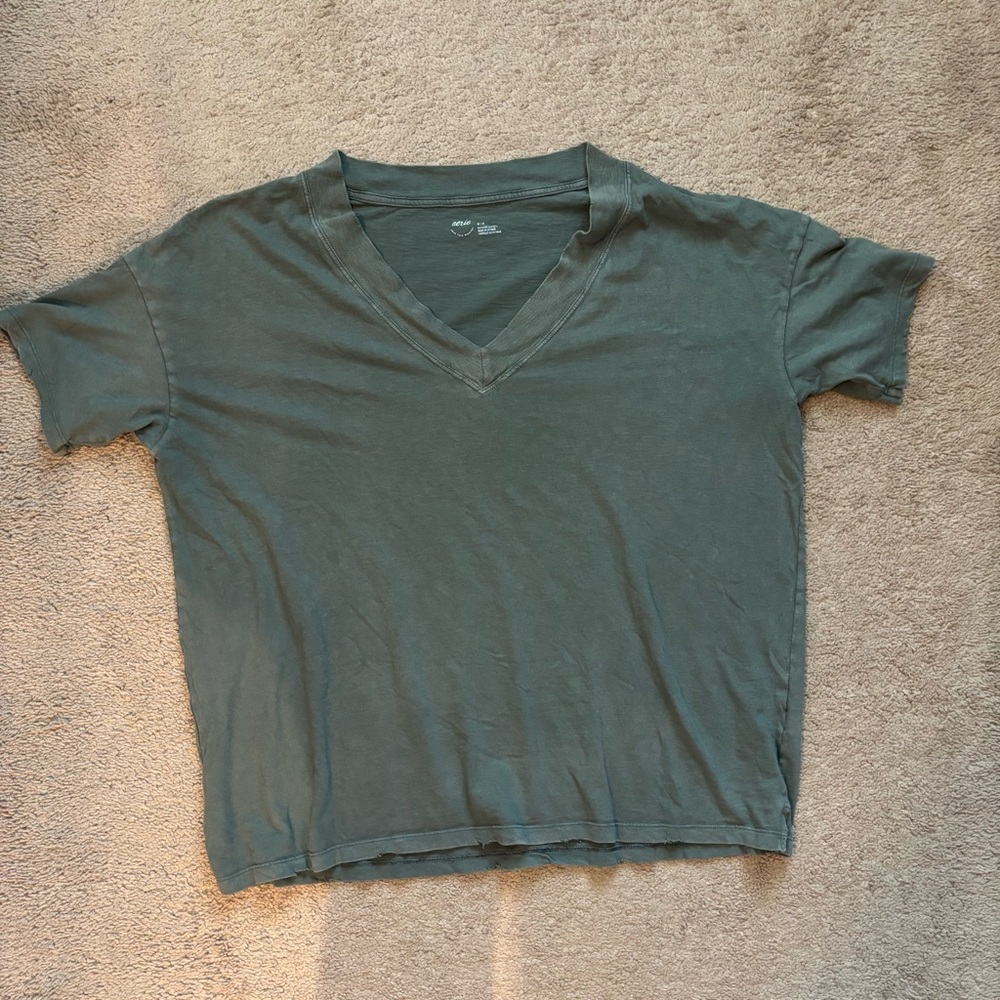 Aerie Sage Green V Neck Oversized Tee